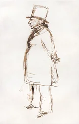 Turner på lackeringsdagen på Royal Academy (penna och brunt bläck på vitt papper)