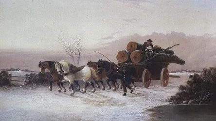 Timmervagn i snön