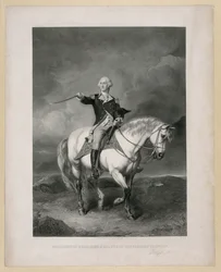Washington tar emot en salut på Trentons fält / John Faed, R.S.A.; Wm. Holl. Publicerad: New York : Kendall Bank Note Company, [Ca. 1860]