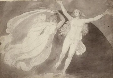 The Ascension of a Soul (penna, penna och bläck med grå tvätt på papper)