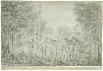 Britterna överlämnade sina vapen till general Washington efter deras nederlag i Yorktown i Virginia, oktober 1781, 1810-1815