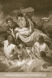 Prins Williams död, son till Henry I, graverad av J. Stow, illustration från David Humes "The History of England", pub. av R. Bowyer, London, 1812