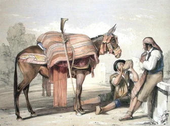 Vandrande bönder med en mulåsna, Andalusien