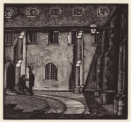 Cambridge: Corpus Christi, Old Court (träsnitt)