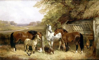 Farm Animals in a Landscape (olja på duk)