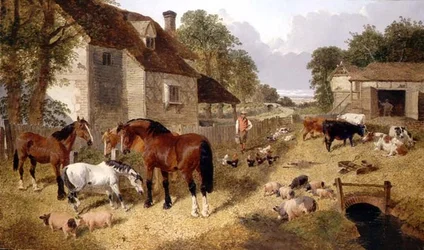Farmyard Scene (olja på duk)