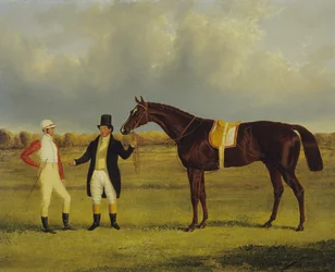 "Euclid" med sin Jockey Conolly och tränare Pettit (olja på duk)