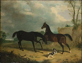 Jägare och en spaniel i ett skogslandskap, 1835