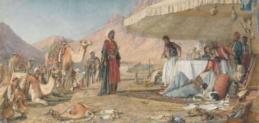 Ett uppriktigt läger i öknen vid berget Sinai. 1842 - Klostret St. Katarina i fjärran