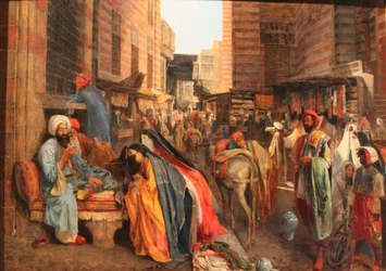 Franska: La Rue et la mosquée al-Ghouri au Caire Gatuscen nära El Ghouri-moskén i Kairo