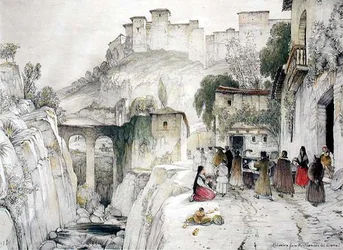 En del av Alhambra från Alameda del Darro, från "Sketches and Drawings of the Alhambra"