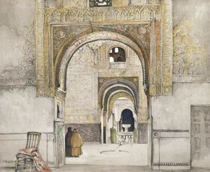 De två systrarnas sal (Sala de las dos Hermanas), från "Sketches and Drawings of the Alhambra", graverad av Willam Gauci (fl.1825-54), 1835