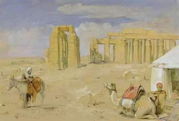 Ramesseum i Thebe, ca 1850 (akvarell, gouache, kol och krita på papper)