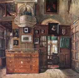 En "studie" i Bodleian Library (färglitografi)