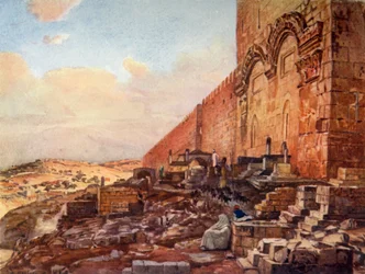 Jerusalem.- Exteriör av den gyllene eller vackra porten, 1902.
