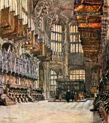 Henrik VII:s kapell, vy mot öster (färglitografi)