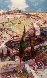 Den nordöstra änden av Jerusalem och Mizpa från Oljeberget, 1902.
