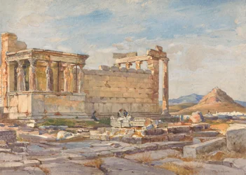 Den södra sidan av Erecteum, med grunden av Athena Polias tidigare tempel
