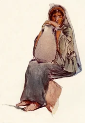 Vattenbärare sittande figur, Jerusalem, 1902.
