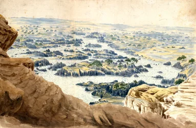 Nilen vid den andra katarakten. Akvarell av John Gardner Wilkinson (1797-1875), brittisk resenär och arkeolog, "den brittiska egyptologins fader".