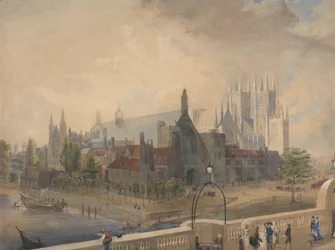 Utsikt över Westminster Hall och Abbey från bron