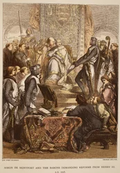 Simon de Montfort och baronerna kräver reformer av Henrik III, 1258, graverad av Thomas Bolton