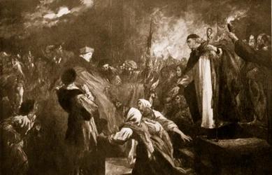 Kardinal Wolseys ankomst till Leicester Abbey, 1530, illustration ur Hutchinsons ”Story of the British Nation”, cirka 1920