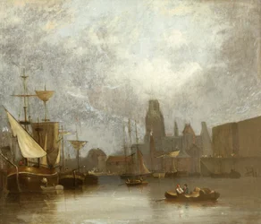 St Mary Redcliffe från den flytande hamnen (olja på duk)