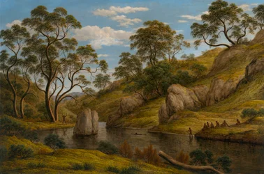 ""Diane au bain, Terre de Van Diemen (Tasmanie)"" (Dianas bad - Van Diemens land) Peinture de John Glover (1767-1849) - 1837 - Olja på duk Dim 96,5x134,5 cm National Gallery of Australien, Canberra
