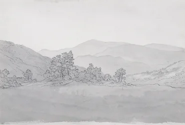 Llantysilio Mountain, Wales (penna, bläck och tvätt på papper)