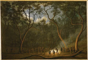 Moonlight-dans av aboriginerna i van Diemen Land, Tasmanien ...