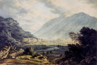 Nära Capel Curig, med utsikt över Mount Snowdon, Wales, ca 1793-1830 (akvarell)