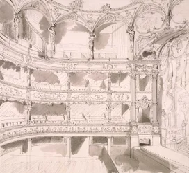 Interiör från St. James Theatre, London (skiss) av John Gregory Crace