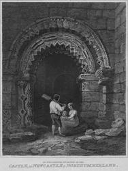 En utsmyckad dörröppning i slottet i Newcastle, Northumberland, 1814