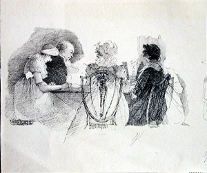 A Gathering at a Table (penna och bläck på papper) (detalj av 143433)