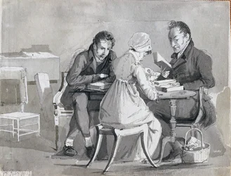 En kvällsläsning, 17 februari 1812 (penna- och bläcktvätt på papper)
