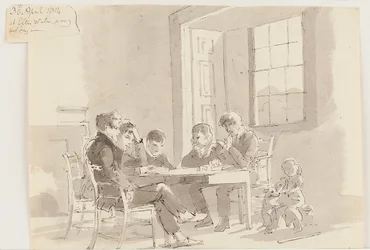 Pojkar som läser på Storrs, Elterwater, 1814 (penna och bläck med tvätt på papper)