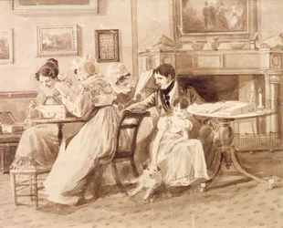 Familjeliv (penna- och bläcktvätt på papper)