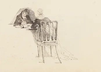 Man och kvinna sitter vid ett bord, 1805