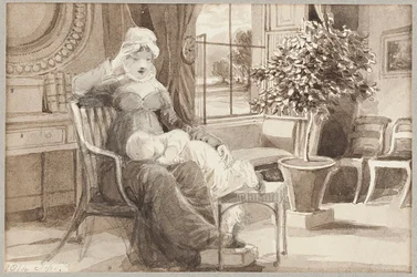 Mrs H med barnet John William, 1814 (wc på papper)