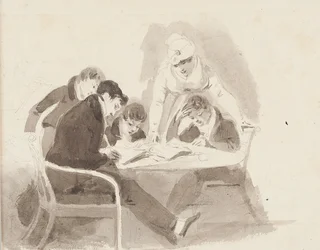 Två pojkar gör läxor, 1811 (wc på papper)