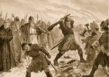 Kung Olof den helige förstör bilden av guden Tor, 1020