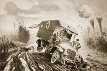 Menig Adams gick till hjälp av de sårade i en motorambulans som hade kört in i ett granathål under beskjutning