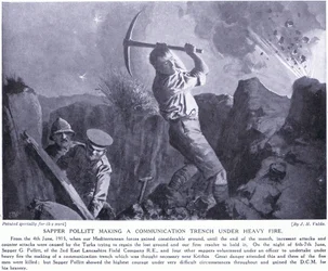 Sapper Pollitt gjorde ett kommunikationsdike under kraftig eld på Gallipolihalvön juni 1915