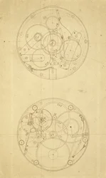 Rörelsen av H.4, en longitudtidtagare designad och ritad av John Harrison, c.1760-72 (bläck på papper)