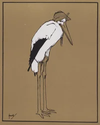 "Men antar att storken har sjuk huvudvärk?" (färg litho)