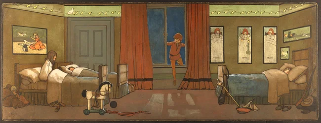 The Darling Family Nursery: Peter Enters in Search of his Shadow och Wendy Awakes, Illustration från 