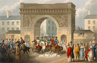 De allierades intåg i Paris, graverad av Matthew Dubourg (fl.1813-20) från "Historiska, militära och sjöanekdoter", pub. av Edward Orme (1774-c.1820) 1818 (akvatint)