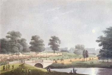 Utsikten över mässan i Hyde Park, graverad av Matthew Dubourg, 1 augusti 1814 (färgad gravyr)