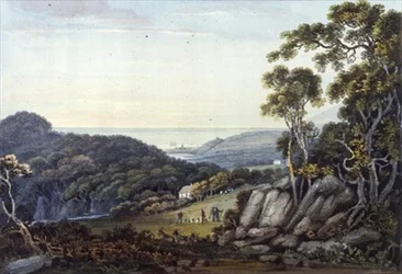 Utsikt från Dargle till Bray, Glen of the Downs, Co. Wicklow, ca 1822 (akvarell)
